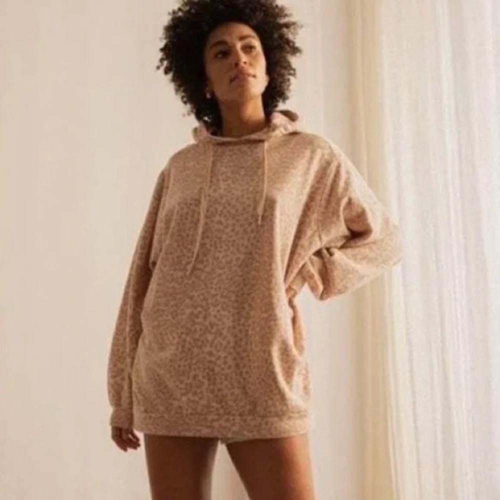 Ragdoll LA Oversized Leopard Print Hoodie Tan Animal Print Sweatshirt XS
